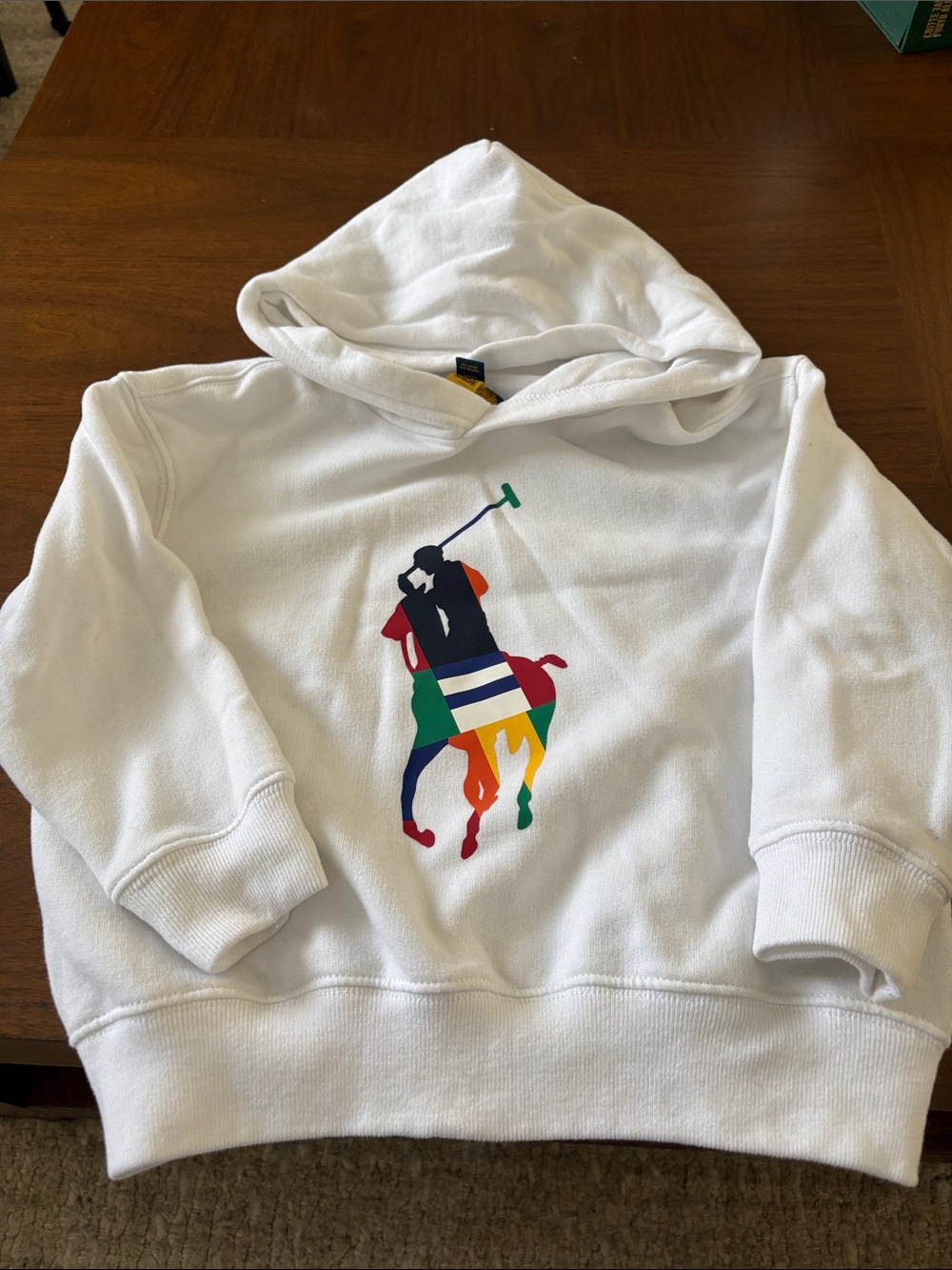 Polo by Ralph Lauren White Kids Hoodie with Multicolor Polo Player Graphic